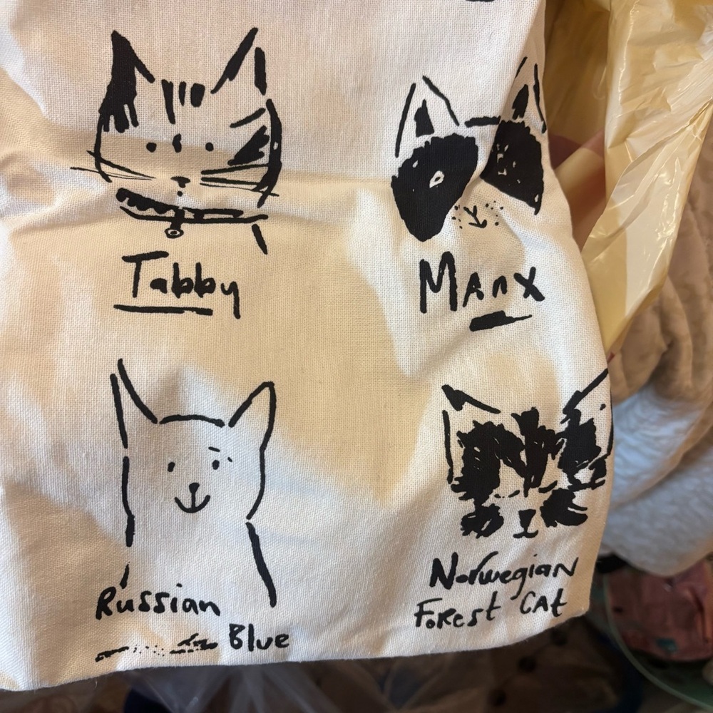 World Market “Illustrated Cats” Canvas Tote Bag - 2 inside pockets - NWT - Picture 4 of 8